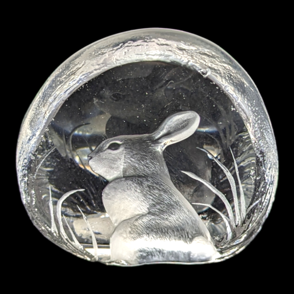 Mats Jonasson Sweden Signed Crystal Rabbit Paperweight Figurine Easter Bunny - Picture 3 of 12